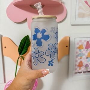 Blue Floral Frosted Cup